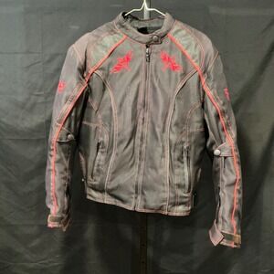 IN STEP LEATHER Womens Motorcycle Jacket Black Red Butterfly Embroidery Size L